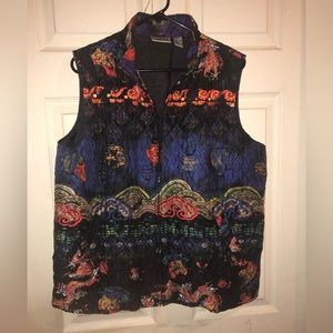 - Chicos Design size 3 Asian Dragon print 100% silk sleeveless vest